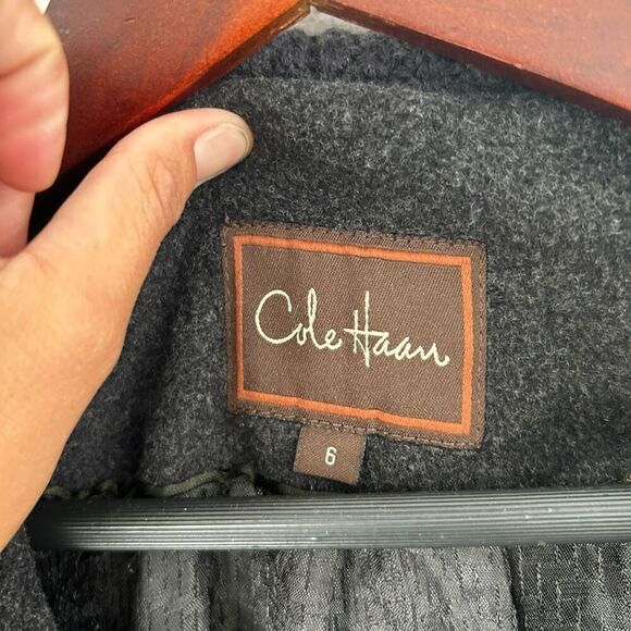 Cole Haan Gray Full Zip Wool Cashmere Winter Coat Size 6 Ribbed Neckline Warm - Picture 5 of 12